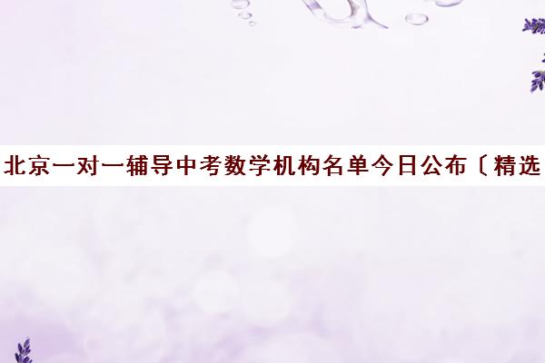 北京一对一辅导中考数学机构名单今日公布〔精选机构一览〕